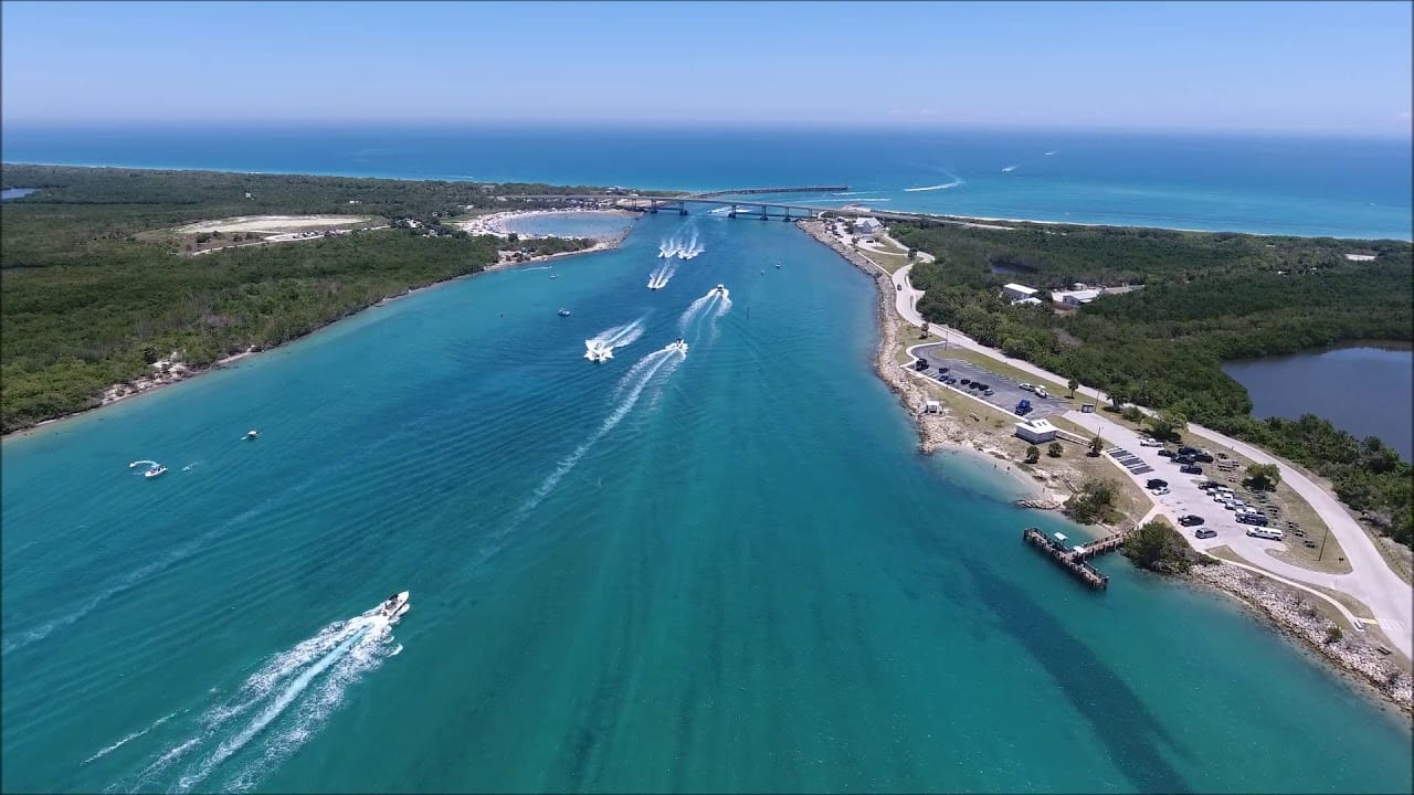 Aerial view of Sebastian Inlet at the north end of Orchid Island, Florida