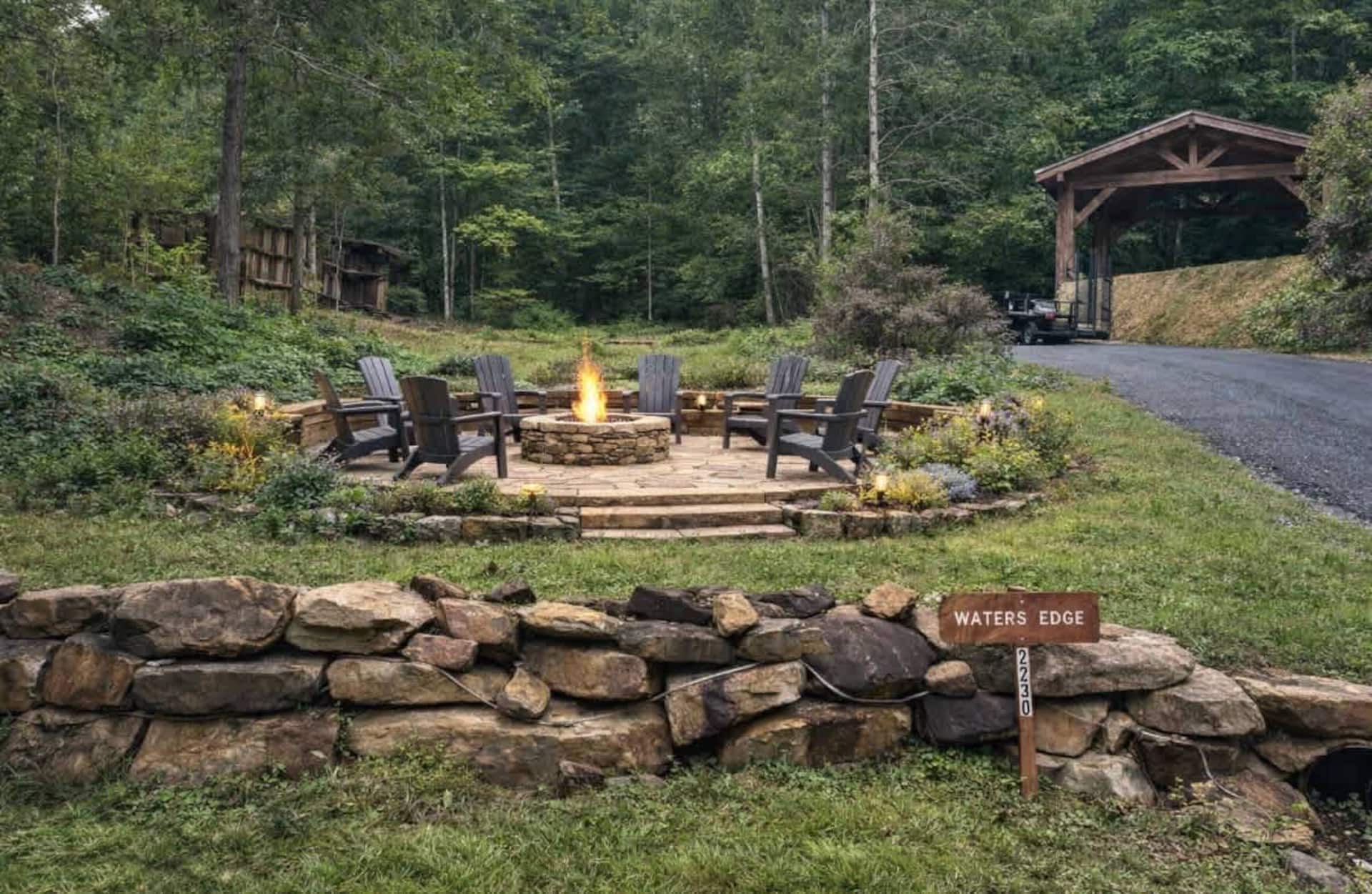 Outdoor fire pit circle with seating for the group